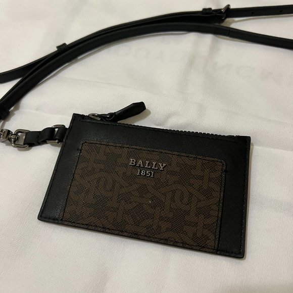 Men's Bally "babeel" Logo Leather Card Case Black/brown - Picture 2 of 3